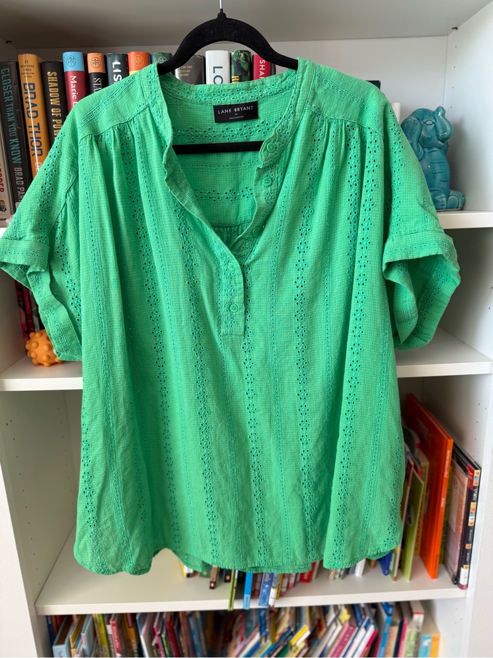 Lane Bryant Bright Green Eyelet Split-Neck Tunic Blouse